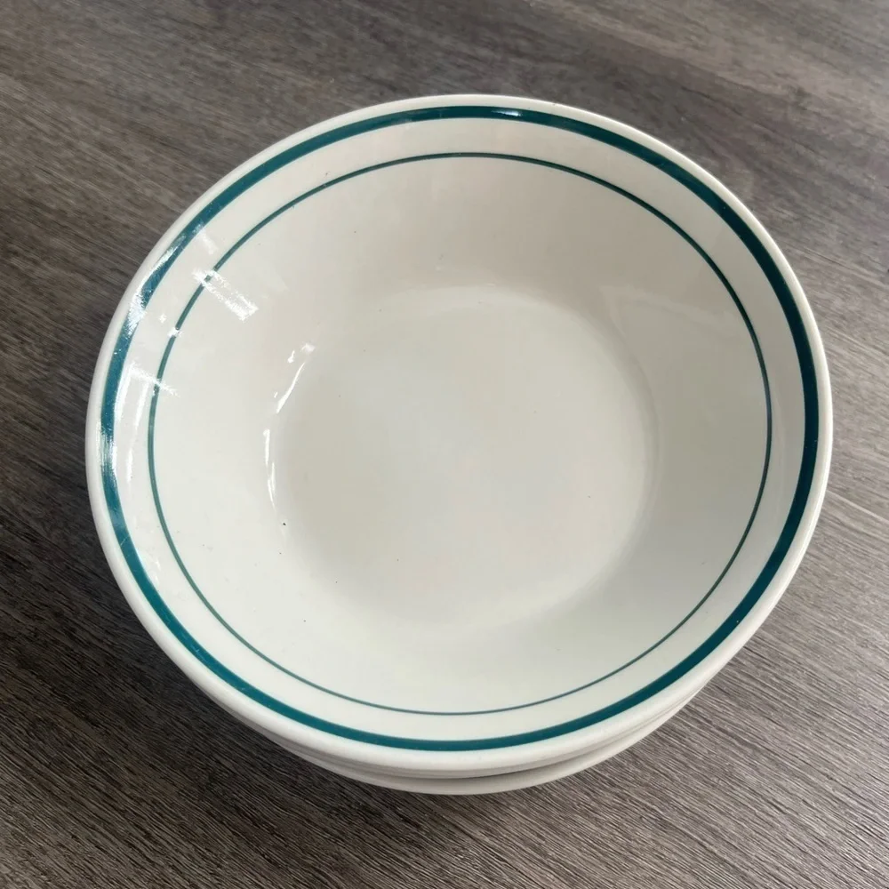 Classic White Bowl with Green Trim